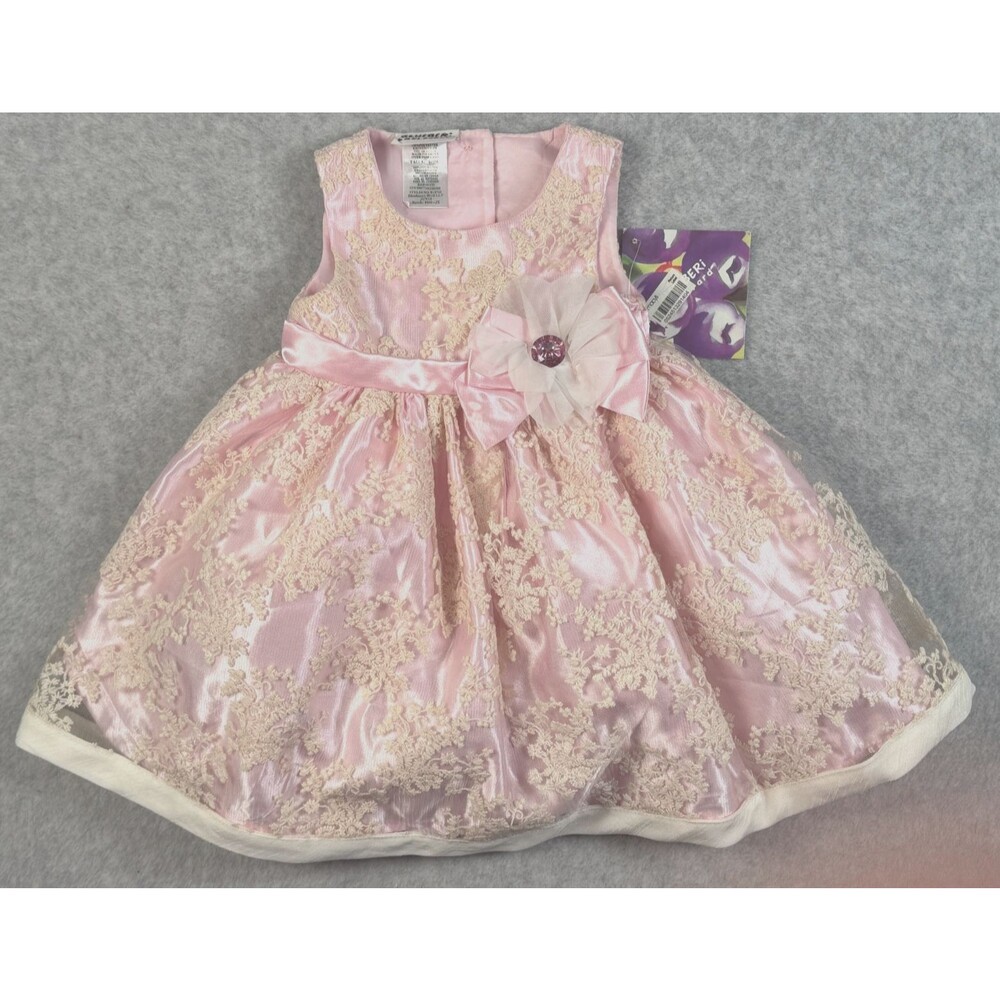 Flower Girl Baby Girl Toddler Bluberi Dress Pink Lace Overlay Party  NWT 6-9 Mo
